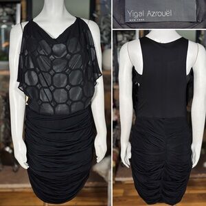 Yigal Azrouel Black Silk, Rayon & Leather Dress w/ Ruched Skirt, Sz 4 & 8, NWT